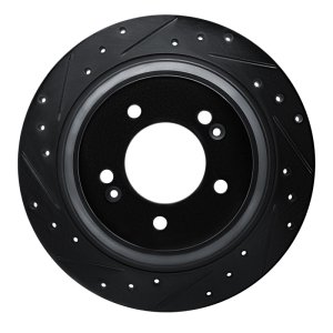 Hyundai Kona EV Brake Rotor (1) - Rear Left - R1 Concepts - Drilled & Slotted - Black - `17-`23